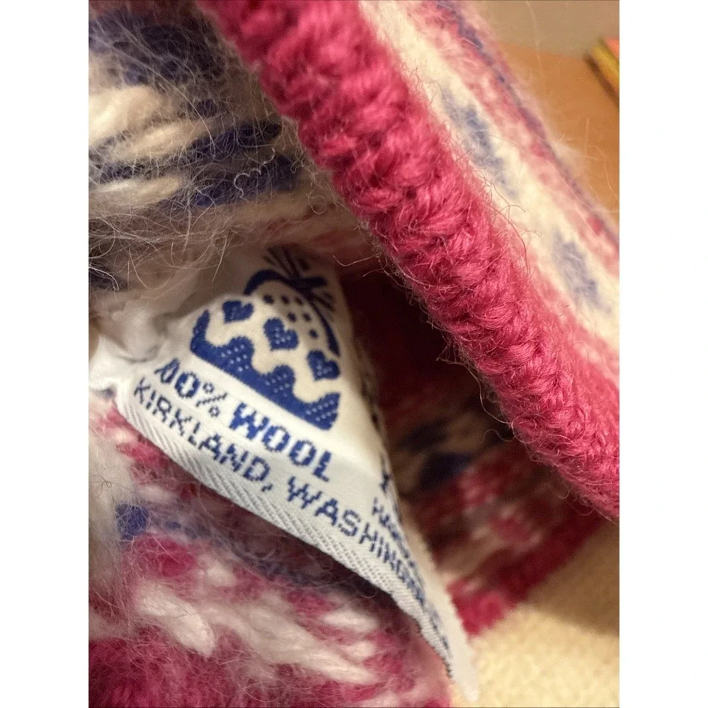 Vintage Hat Wool Ski Hat Pink Purple White Beanie USA Handmade Top‎ Notch Knits